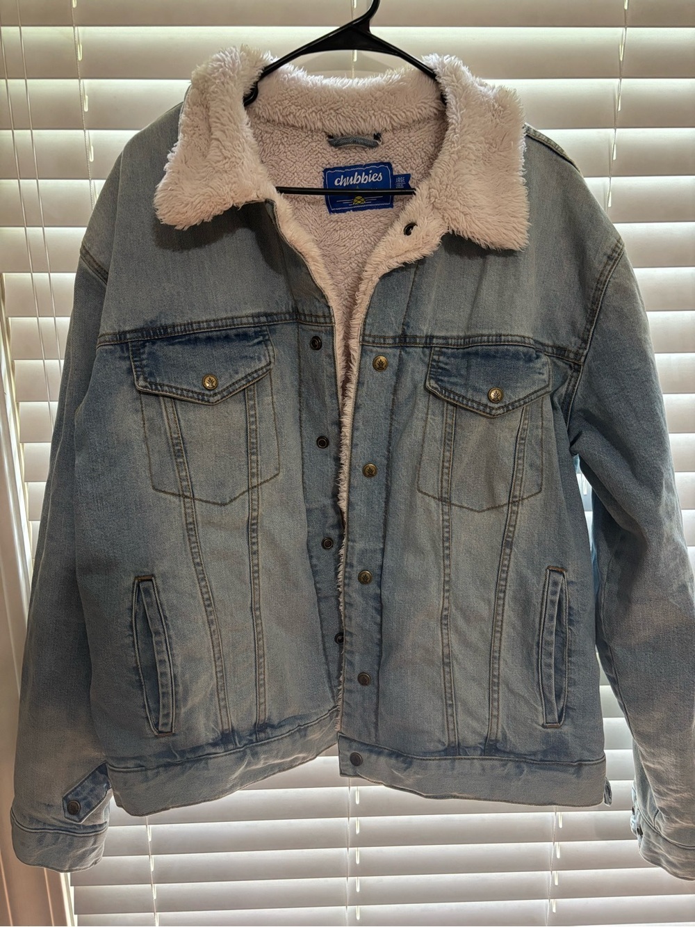 chubbies Blue Logo Patch Sherpa-Lined Jacket - Cream Sherpa